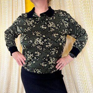 Vintage CP Sport Gold Metallic Floral Collared Sweater